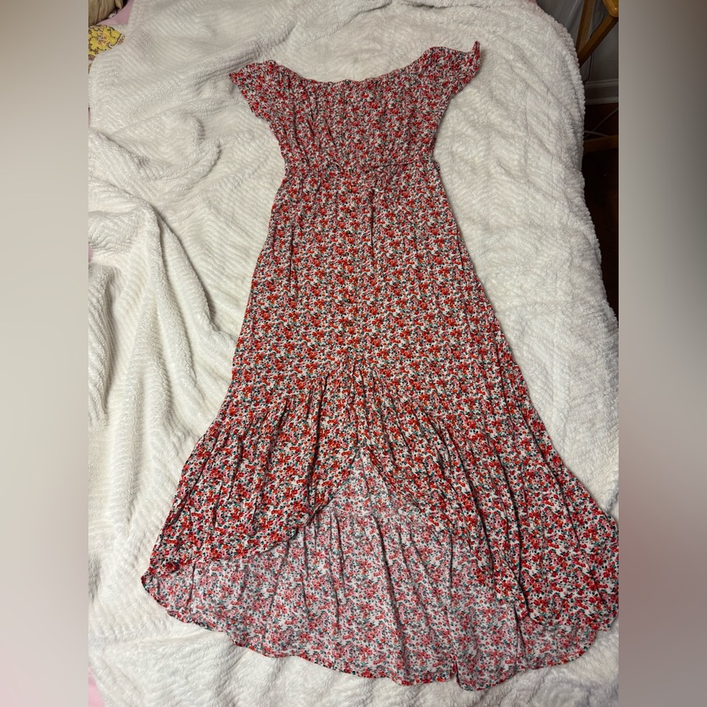 indigo rose red floral button down dress size small